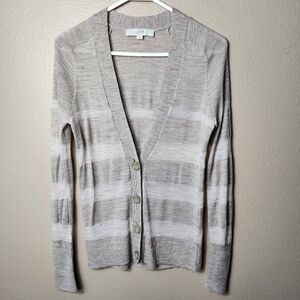 Loft Womens Tan Large Stripe Lightweight Wool Blend Vneck Cardigan-Size XS